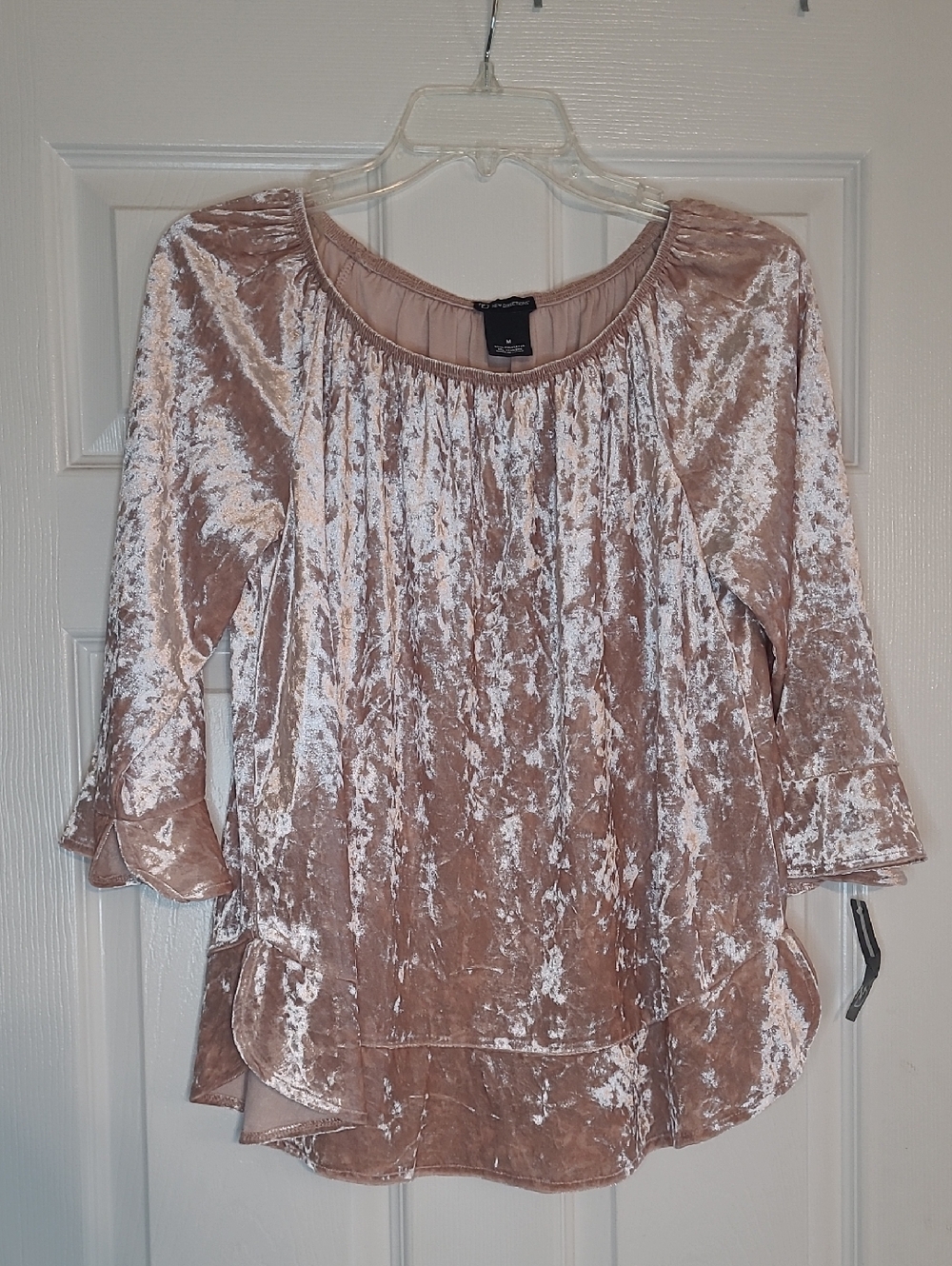 Women's Blush Velvet Peasant Top
